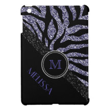 Faux Purple and Black Glitter Zebra with Monogram iPad Mini Covers