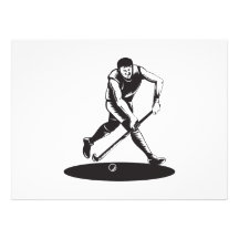 Feld-Hockey-Spieler, der mit dem Stock Retro läuft Personalisierte Einladungskarten
