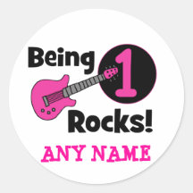 Felsen 1 sein! mit rosa Gitarre Runde Aufkleber