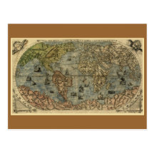 Ferando Berteli (Fernando Bertelli) Weltkarte 1565 Postkarte