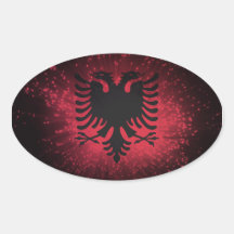 Feuerwerk; Albanien-Flagge Ovaler Aufkleber