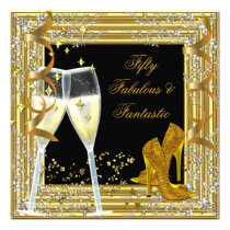 Fifty 50 & Fantastic Fabulous Gold Black einladungen