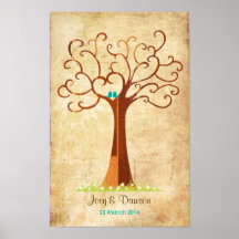 Fingerabdruck-Baum-Hochzeit - Heartastic (Vintag) Posterdruck