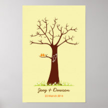 Fingerabdruck-Baum-HochzeitGuestbook (Creme) Plakate