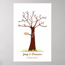 Fingerabdruck-Baum-HochzeitGuestbook (weiß) Plakate