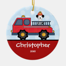 Firetruck-personalisierte Jungen-Weihnachtsverzier Weinachtsornamente