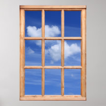 Flaumige weiße Wolken-Ansicht von einem Fenster Poster