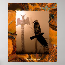 Fliegen-Krähen-Geist u. Totempfahl-Kunst-Plakat