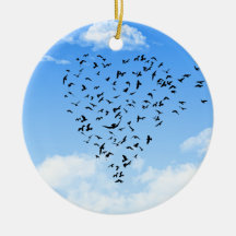 Flock of Birds Love Heart Christmas Ornaments
