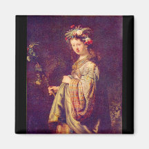 Flora (Porträt von Saskia als Flora) durch Rembran Kühlschrankmagnet