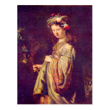 Flora (Porträt von Saskia als Flora) durch Rembran Postkarte