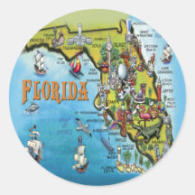 Florida-Cartoon-Karte Runder Aufkleber