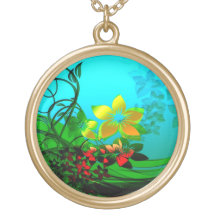 Flowers, Vines and Leaves Abstract Art Custom Necklace