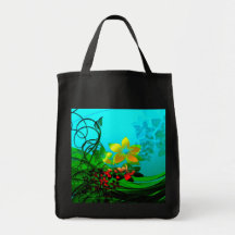 Flowers, Vines and Leaves Abstract Art Tote Bags