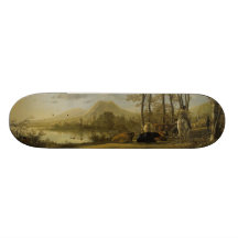 Fluss-Landschaft mit Reiter und Bauern Skateboard Brett