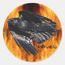 Flying Black Raven & Flames Photo Design 7 Round Stickers