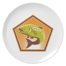 Forelle-Fisch-Springen Retro Flache Teller