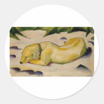 Franz Marc - Hund, der in Schnee-Welpen-Weiß 1910- Runde Aufkleber