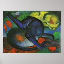 Franz Marc - zwei blaue Katzen u. färben Miezekatz Plakate