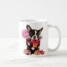 Französische Bulldogge und Süßigkeit Tasse