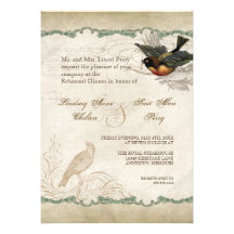 Französischer Rosen-Liebe-Vogel-Strudel-Vintage Sp Personalisierte Ankündigungskarte