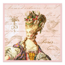 Französisches Skript-Schreiben u. Marie Antoinette Ankündigungskarten