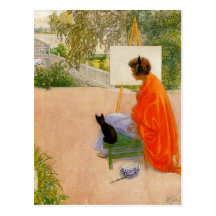 Frau und Katze, die Brücke betrachten Postkarte
