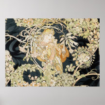 Frauen mit Gänseblümchen-Kunst Nouveau Plakat