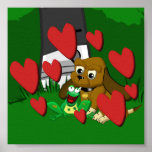 Freund-Cartoon-Beaglehund und -frosch mit Herzen Plakatdrucke