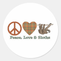 Frieden, Liebe u. Sloths Runder Sticker