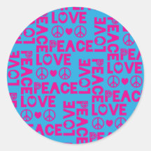 Friedens-und Liebe-rosa Blau Runder Sticker