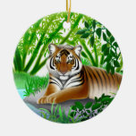 Friedlicher Tiger in der Bambusdschungel-Verzierun Ornamente