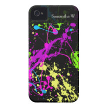 Frischer Retro Neonfarben-Spritzer auf Schwarzem iPhone 4 Case-Mate Hüllen