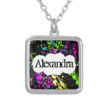 Frischer Retro Neonfarben-Spritzer auf Schwarzem Schmuck