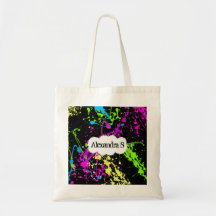 Frischer Retro Neonfarben-Spritzer auf Schwarzem Leinentasche