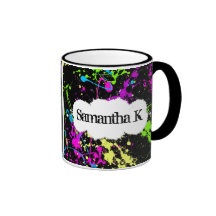 Frischer Retro Neonfarben-Spritzer auf Schwarzem Kaffeetassen