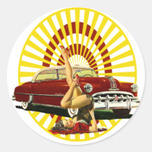 Frisiertes AutoPin herauf Mädchen Runder Sticker
