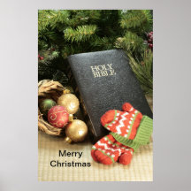 Frohe Weihnacht-Bibel und Verzierungen Plakat
