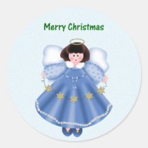 Frohe Weihnachten (Engel - Blau) Runde Aufkleber
