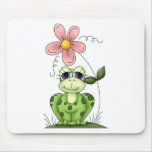 Frosch mit rosa Blume Mauspad