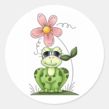 Frosch mit rosa Blume Sticker