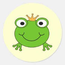 Frosch-Prinz. Lächelnder Frosch mit einer Krone Runde Aufkleber