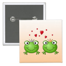 Frosch-Prinz und Frosch-Prinzessin, mit Herzen Anstecknadelbutton