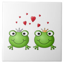 Frosch-Prinz und Frosch-Prinzessin, mit Herzen Keramikkachel