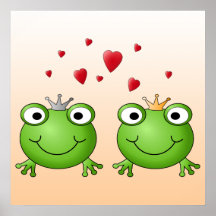 Frosch-Prinz und Frosch-Prinzessin, mit Herzen Poster