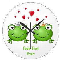 Frosch-Prinz und Frosch-Prinzessin, mit Herzen Uhr