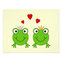 Frosch-Prinzessin und Frosch-Prinz, mit Herzen Einladungskarte
