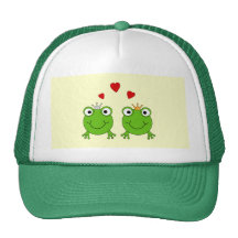 Frosch-Prinzessin und Frosch-Prinz, mit Herzen Retrokultmützen