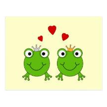 Frosch-Prinzessin und Frosch-Prinz, mit Herzen Postkarte