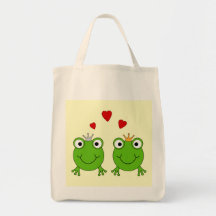 Frosch-Prinzessin und Frosch-Prinz, mit Herzen Einkaufstasche